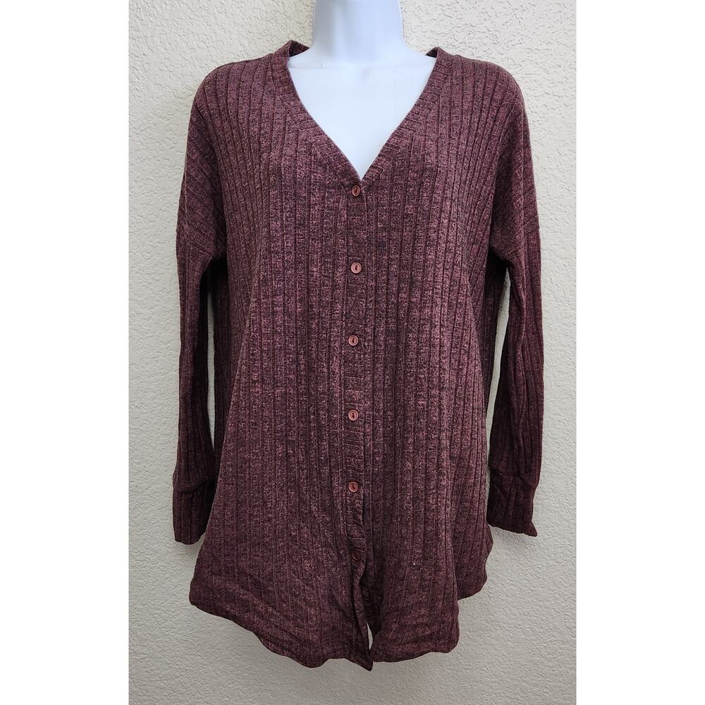 Paper + Tee Purple Marled Button Up Cardigan Sweater Medium Lightweight Soft